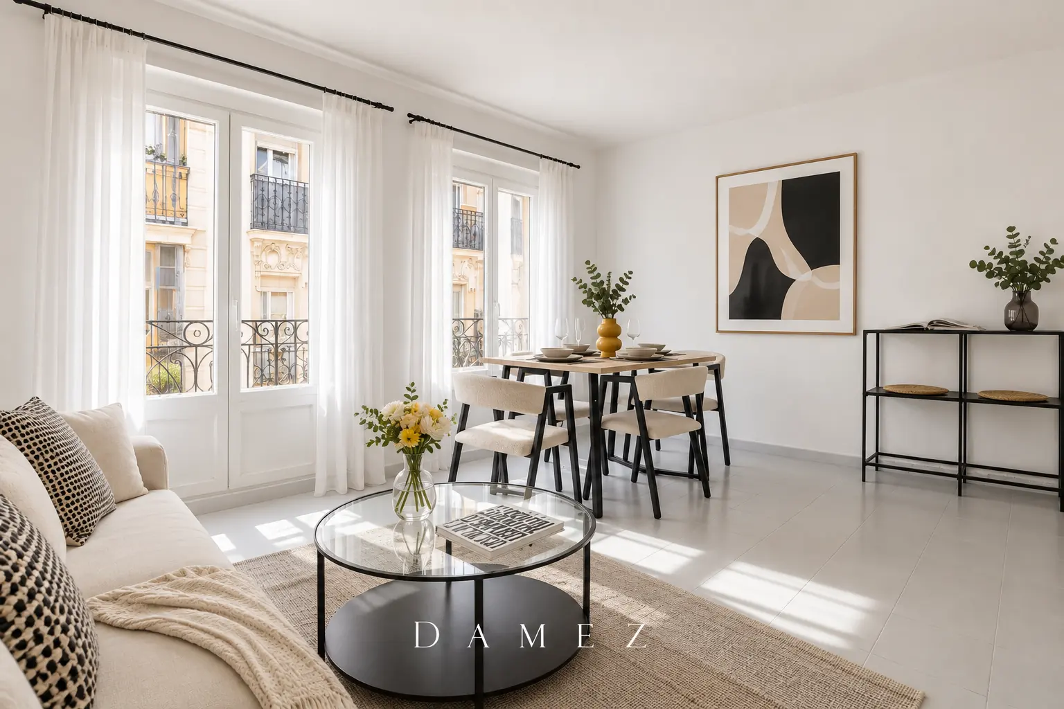 Primera vista del salón y comedor con la propuesta de Relooking Digital